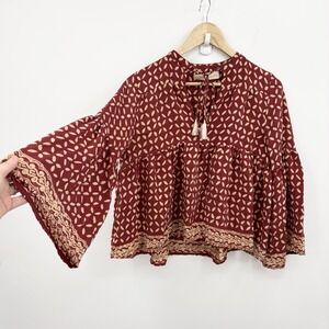 Natalie Martin Top XSmall Silk Boho Flare Sleeve Whimsy Folk Romantic Babydoll